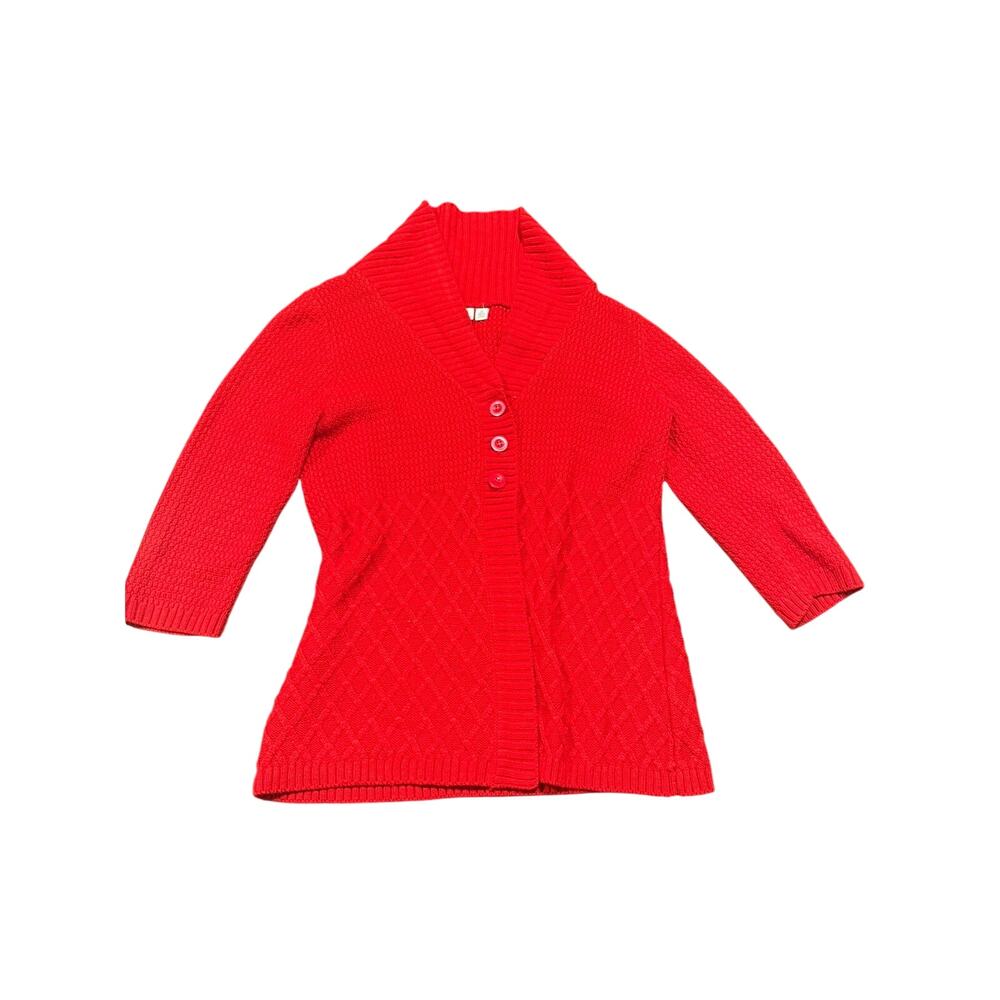 Kim Rogers Women's Red Cable Diamond Knit Button Up Cardigan Sweater Size M